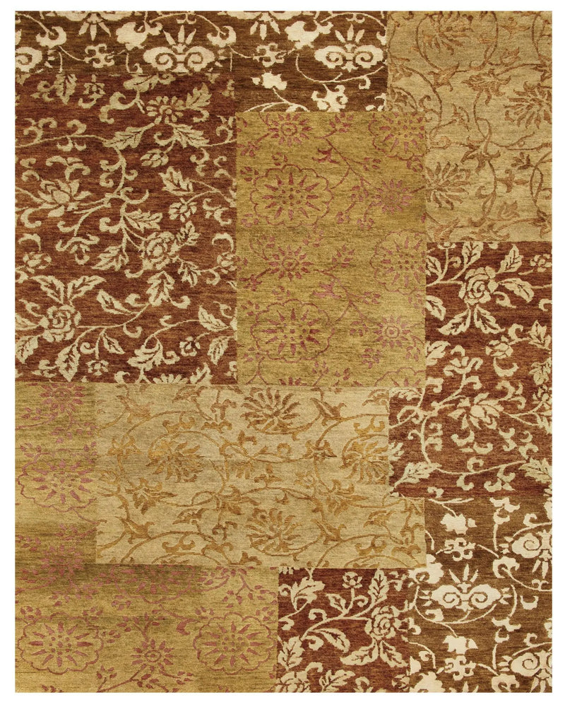 8' X 10' Gold And Brown Patchwork Hand Knotted Area Rug Homeroots Home Decor