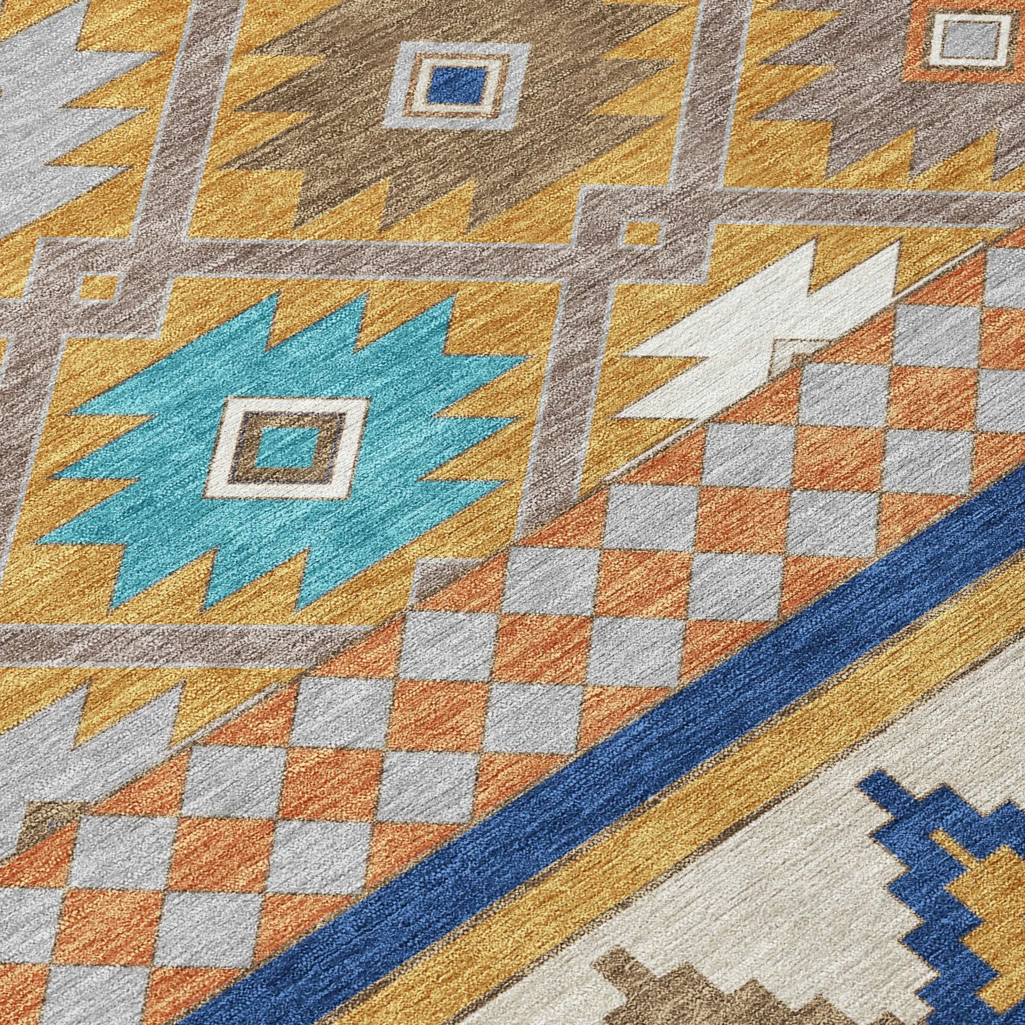8' X 10' Gold And Brown Southwestern Washable Indoor Outdoor Area Rug Homeroots Outdoor