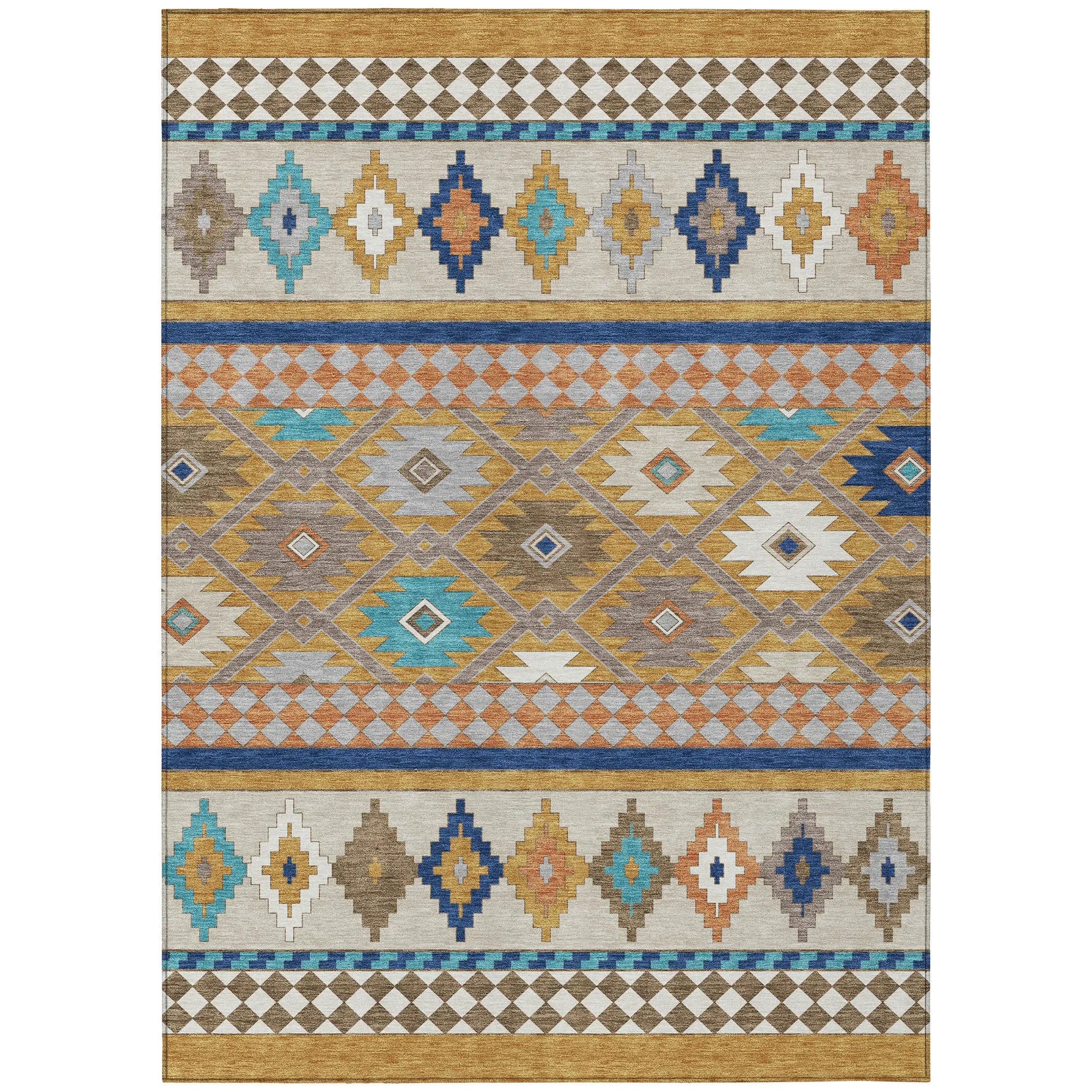8' X 10' Gold And Brown Southwestern Washable Indoor Outdoor Area Rug Homeroots Outdoor