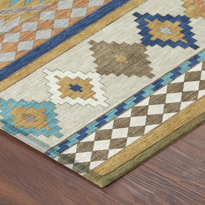 8' X 10' Gold And Brown Southwestern Washable Indoor Outdoor Area Rug Homeroots Outdoor