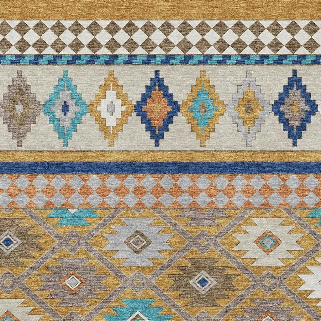 8' X 10' Gold And Brown Southwestern Washable Indoor Outdoor Area Rug Homeroots Outdoor