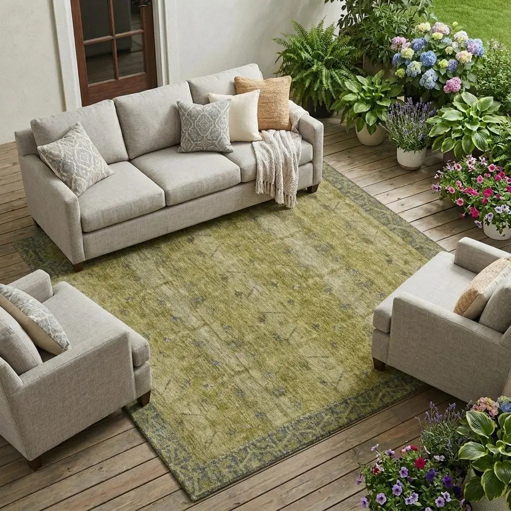 8' X 10' Gold And Brown Tribal Washable Indoor Outdoor Area Rug Homeroots Outdoor