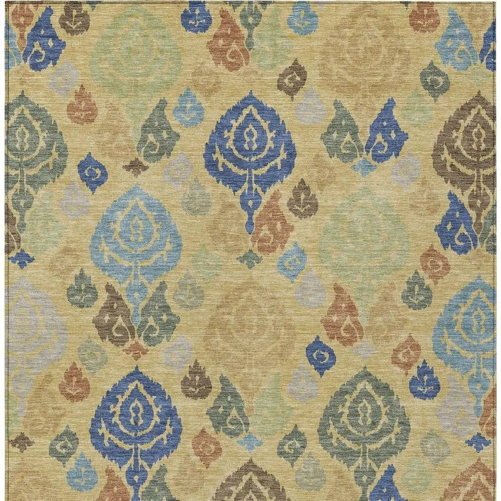 8' X 10' Gold And Chocolate Damask Washable Indoor Outdoor Area Rug Homeroots Outdoor
