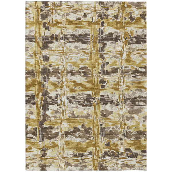 8' X 10' Gold And Coffee Abstract Washable Indoor Outdoor Area Rug Homeroots Outdoor