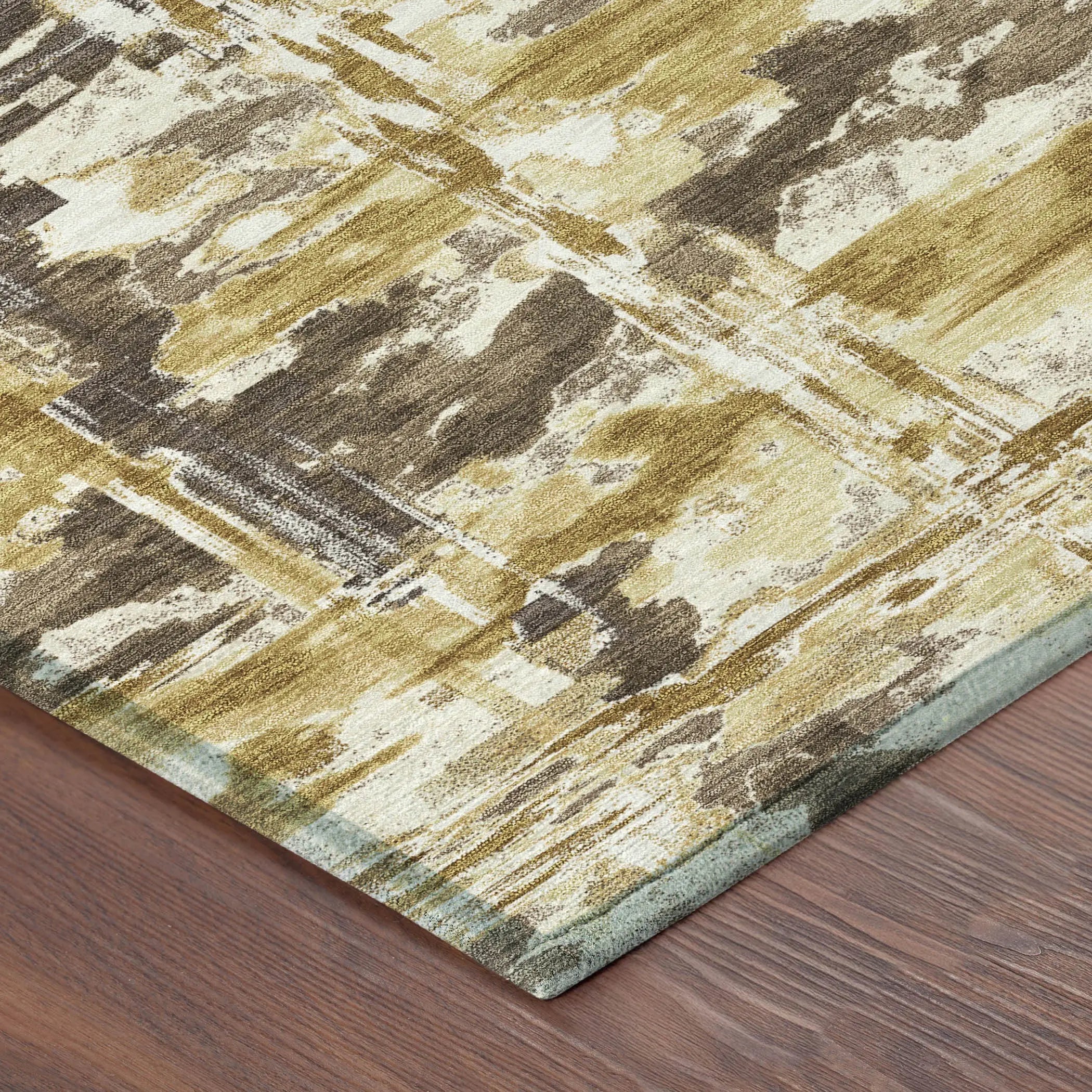 8' X 10' Gold And Coffee Abstract Washable Indoor Outdoor Area Rug Homeroots Outdoor