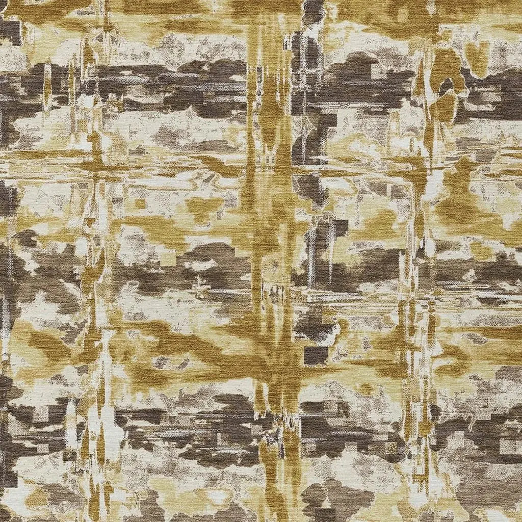 8' X 10' Gold And Coffee Abstract Washable Indoor Outdoor Area Rug Homeroots Outdoor