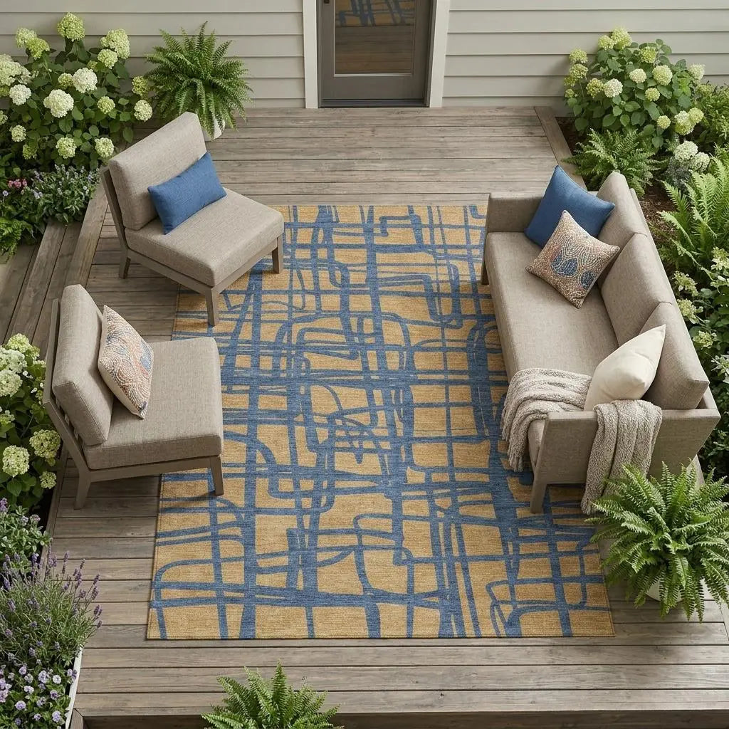 8' X 10' Gold And Copper Abstract Washable Indoor Outdoor Area Rug Homeroots Outdoor