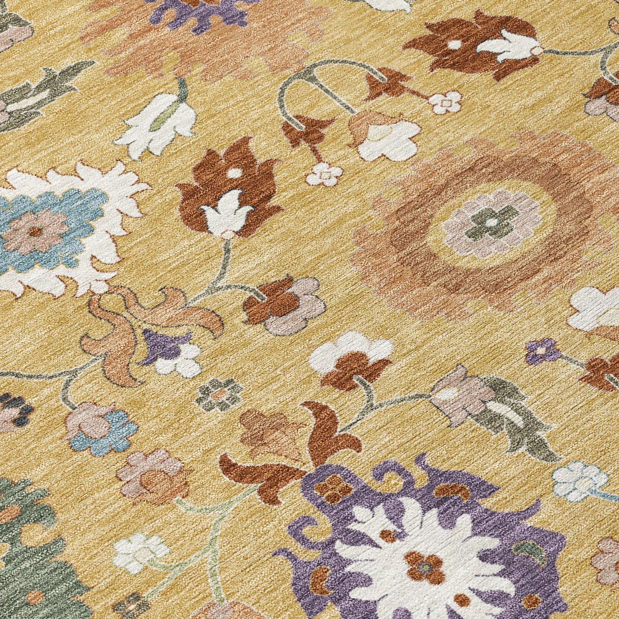 8' X 10' Gold And Copper Floral Medallion Washable Indoor Outdoor Area Rug Homeroots Outdoor