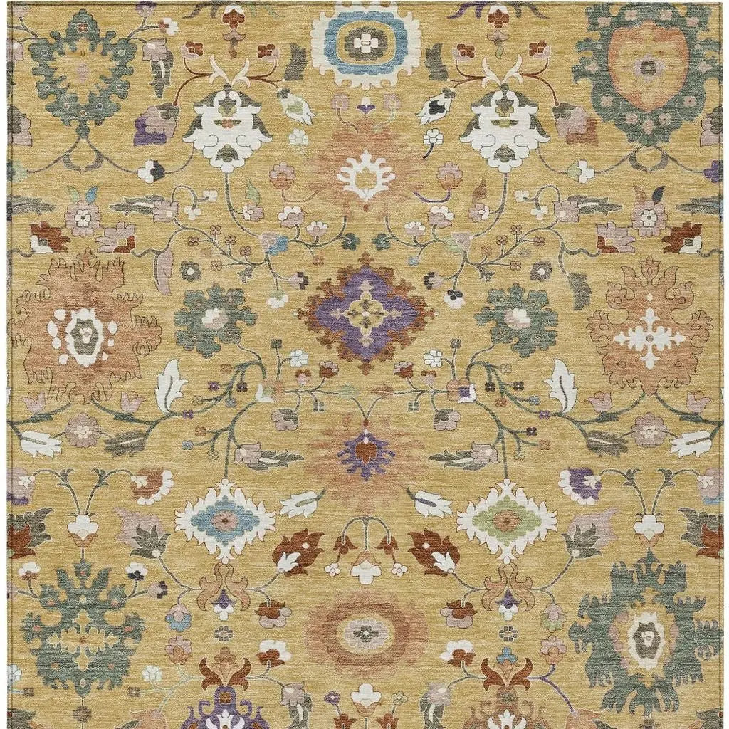 8' X 10' Gold And Copper Floral Medallion Washable Indoor Outdoor Area Rug Homeroots Outdoor