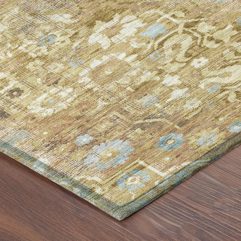 8' X 10' Gold And Copper Floral Medallion Washable Indoor Outdoor Area Rug Homeroots Outdoor