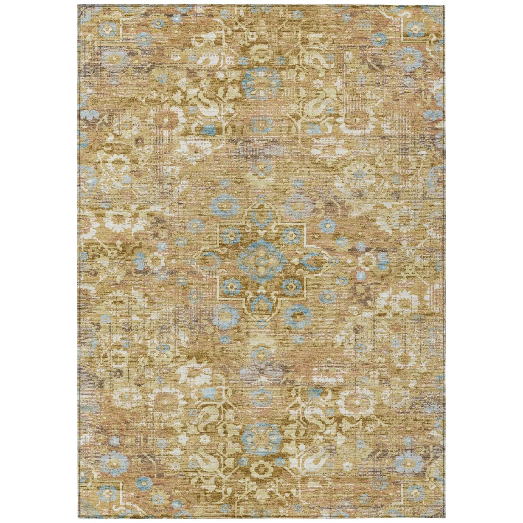 8' X 10' Gold And Copper Floral Medallion Washable Indoor Outdoor Area Rug Homeroots Outdoor