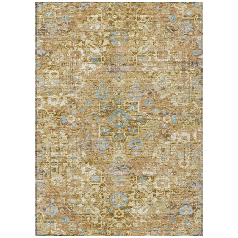 8' X 10' Gold And Copper Floral Medallion Washable Indoor Outdoor Area Rug Homeroots Outdoor