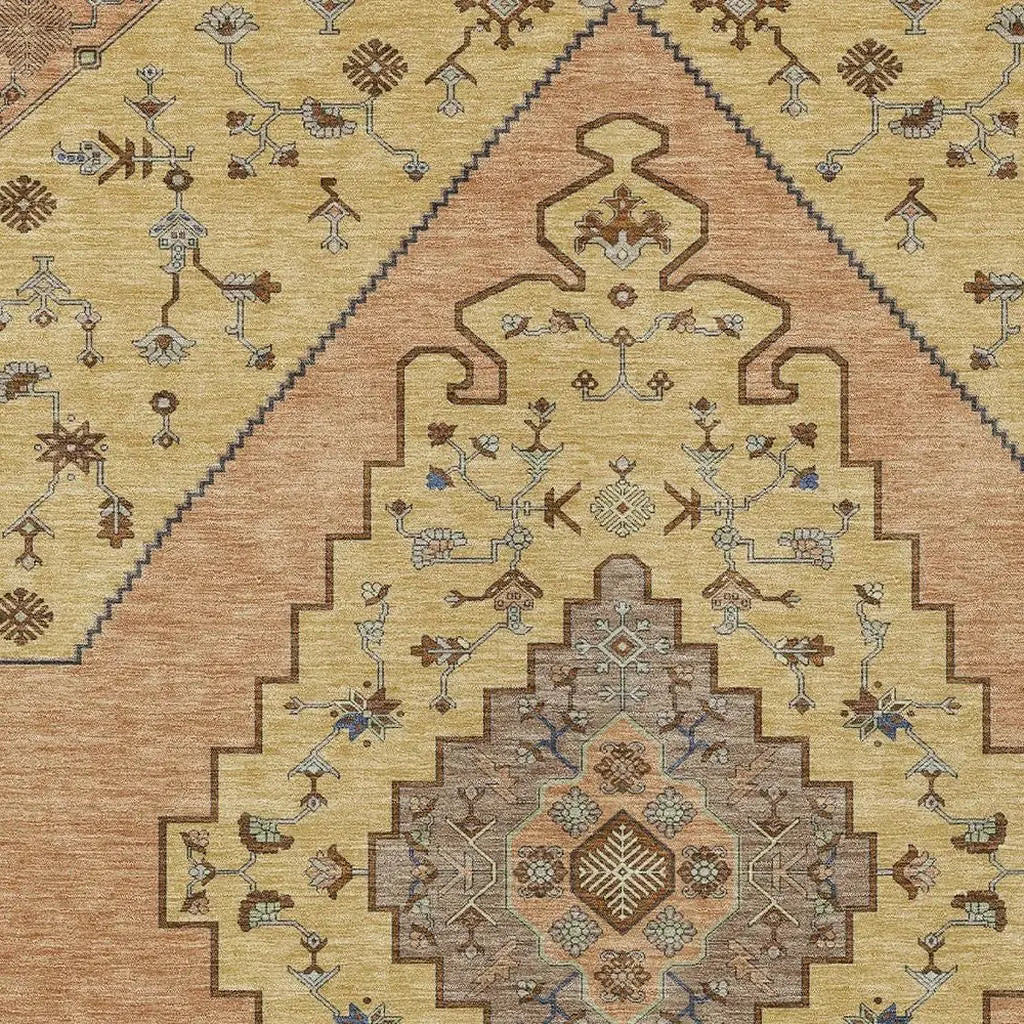 8' X 10' Gold And Copper Geometric Washable Indoor Outdoor Area Rug Homeroots Outdoor