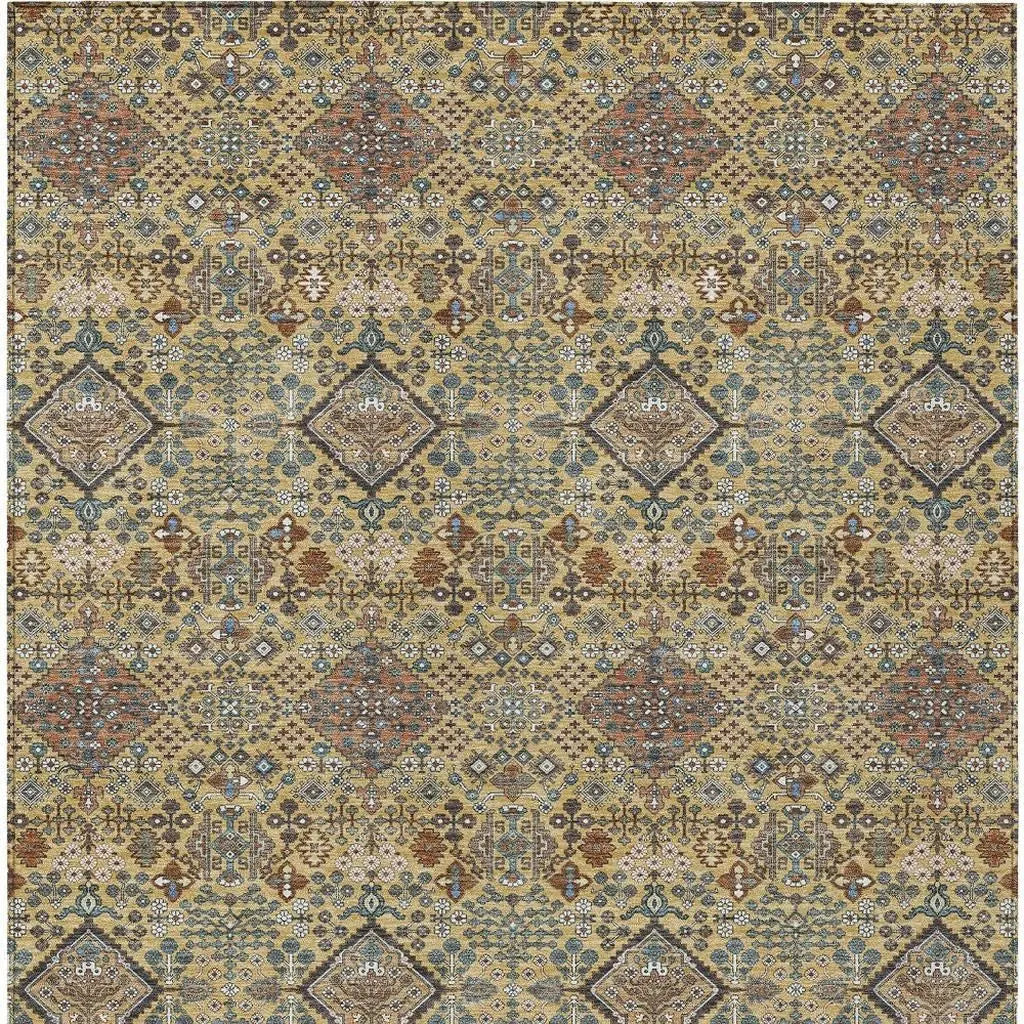8' X 10' Gold And Copper Geometric Washable Indoor Outdoor Area Rug Homeroots Outdoor