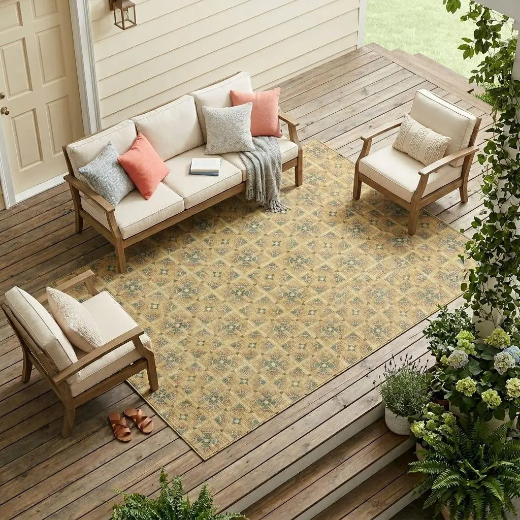 8' X 10' Gold And Copper Geometric Washable Indoor Outdoor Area Rug Homeroots Outdoor