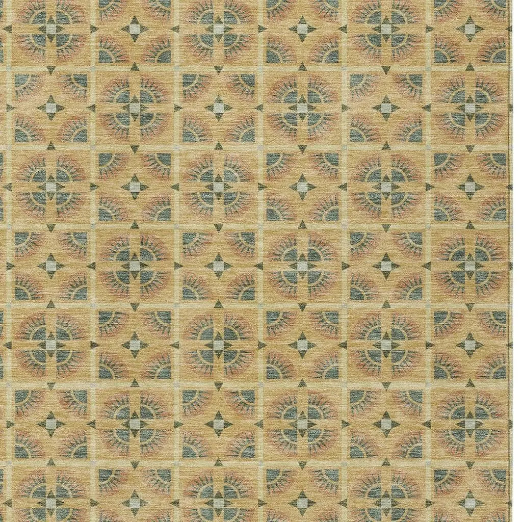 8' X 10' Gold And Copper Geometric Washable Indoor Outdoor Area Rug Homeroots Outdoor