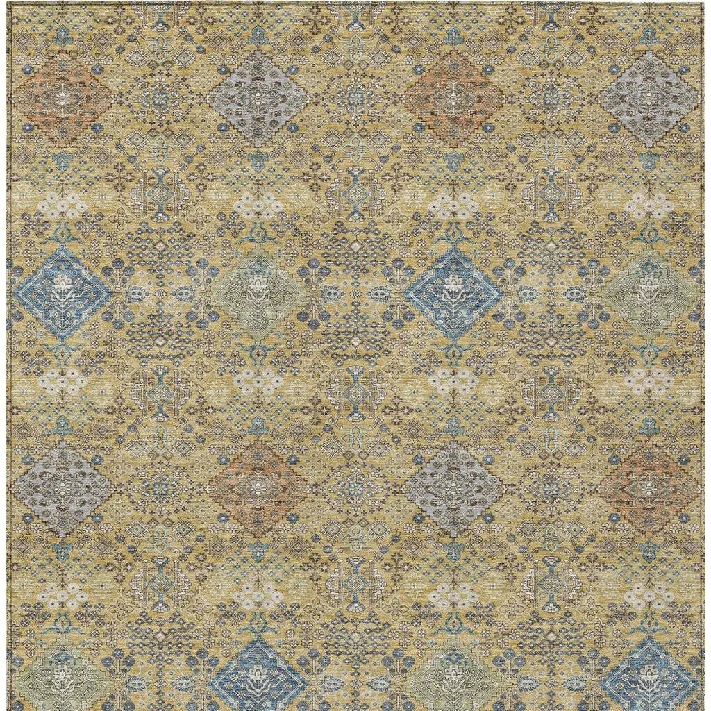 8' X 10' Gold And Copper Oriental Washable Indoor Outdoor Area Rug Homeroots Outdoor