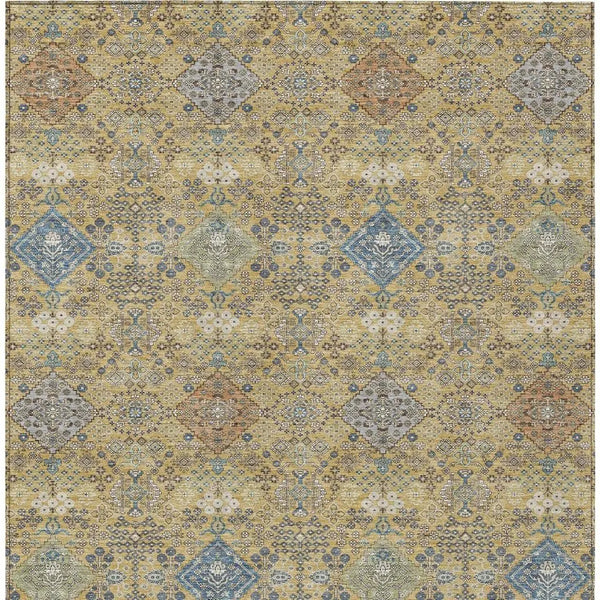 8' X 10' Gold And Copper Oriental Washable Indoor Outdoor Area Rug Homeroots Outdoor