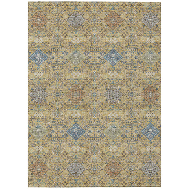 8' X 10' Gold And Copper Oriental Washable Indoor Outdoor Area Rug Homeroots Outdoor