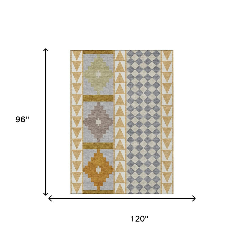 8' X 10' Gold And Copper Southwestern Washable Indoor Outdoor Area Rug Homeroots Outdoor