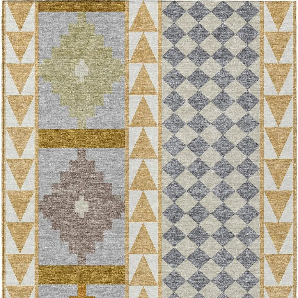 8' X 10' Gold And Copper Southwestern Washable Indoor Outdoor Area Rug Homeroots Outdoor