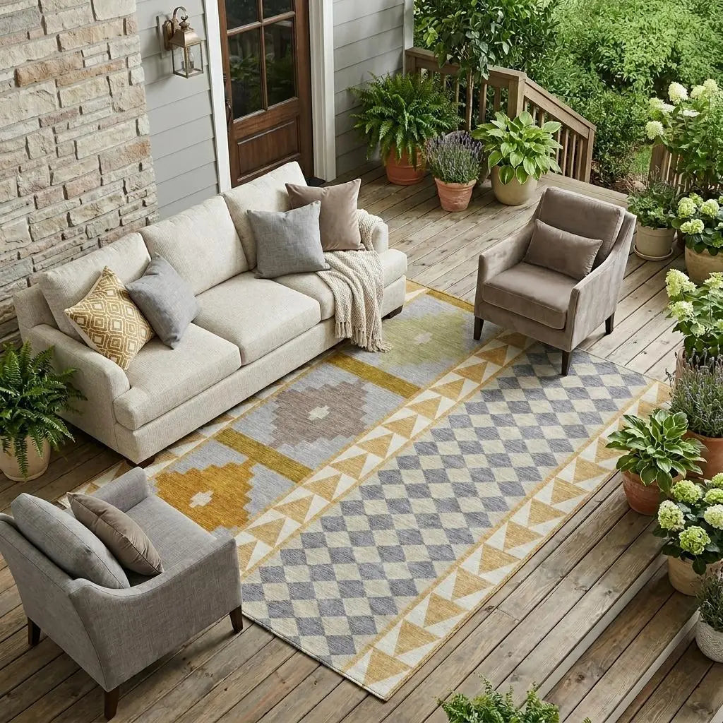8' X 10' Gold And Copper Southwestern Washable Indoor Outdoor Area Rug Homeroots Outdoor