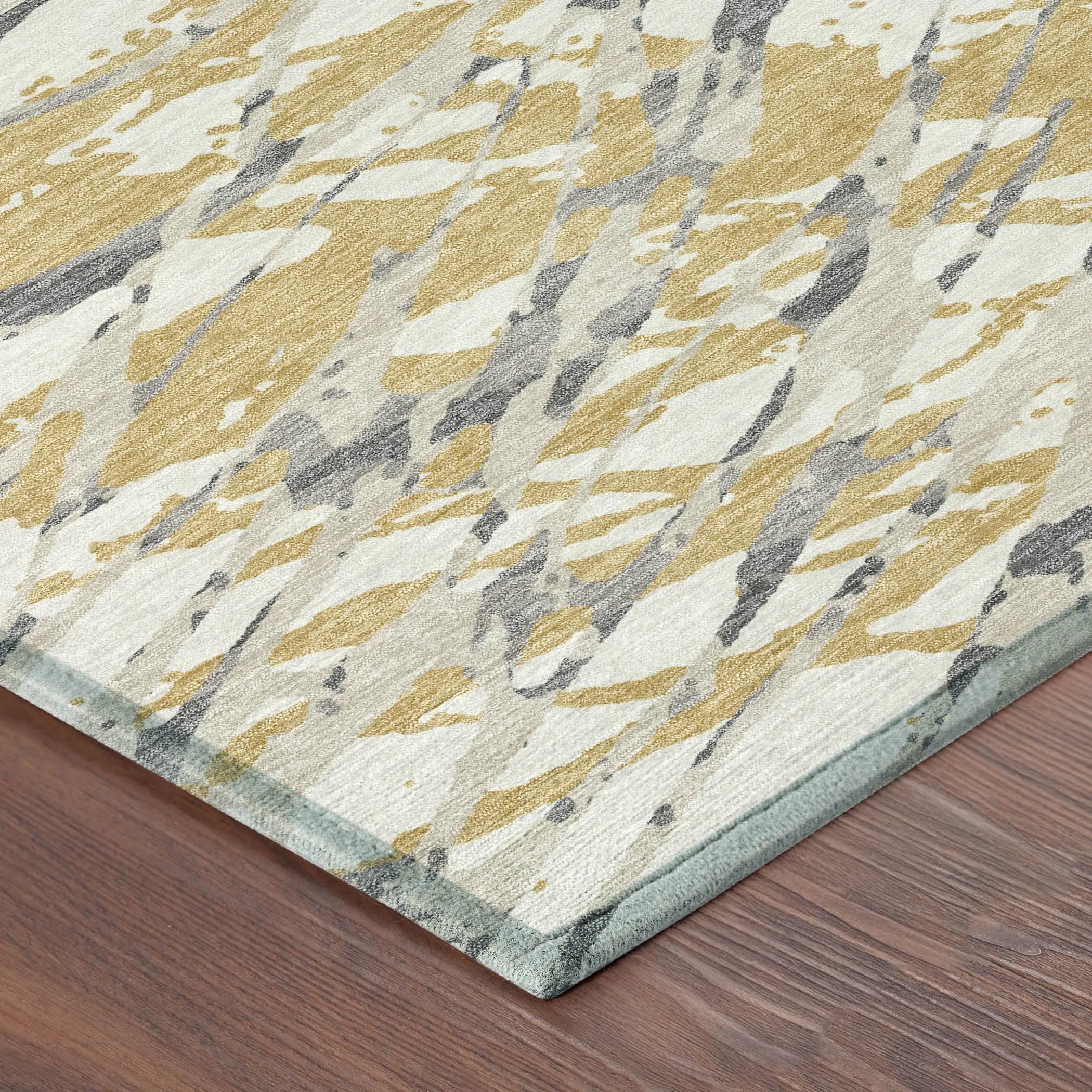 8' X 10' Gold And Ivory Abstract Washable Indoor Outdoor Area Rug Homeroots Outdoor