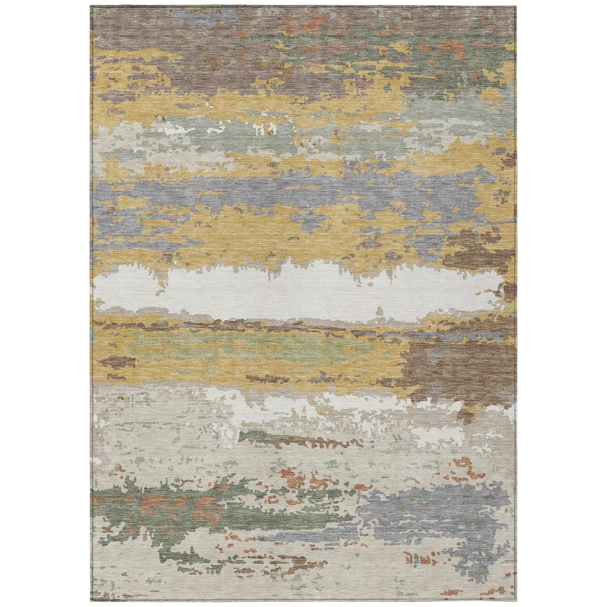 8' X 10' Gold And Ivory Abstract Washable Indoor Outdoor Area Rug Homeroots Outdoor