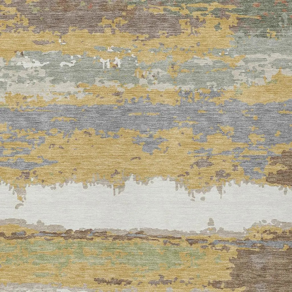 8' X 10' Gold And Ivory Abstract Washable Indoor Outdoor Area Rug Homeroots Outdoor