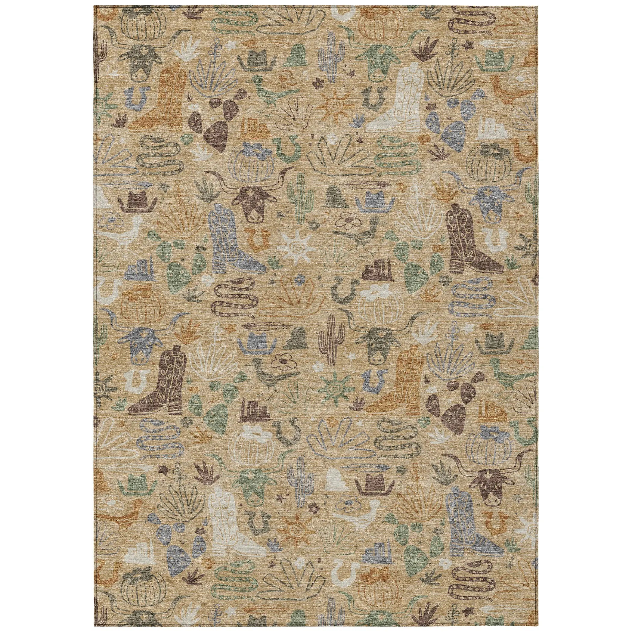 8' X 10' Gold And Ivory Cactus Washable Indoor Outdoor Area Rug Homeroots Outdoor