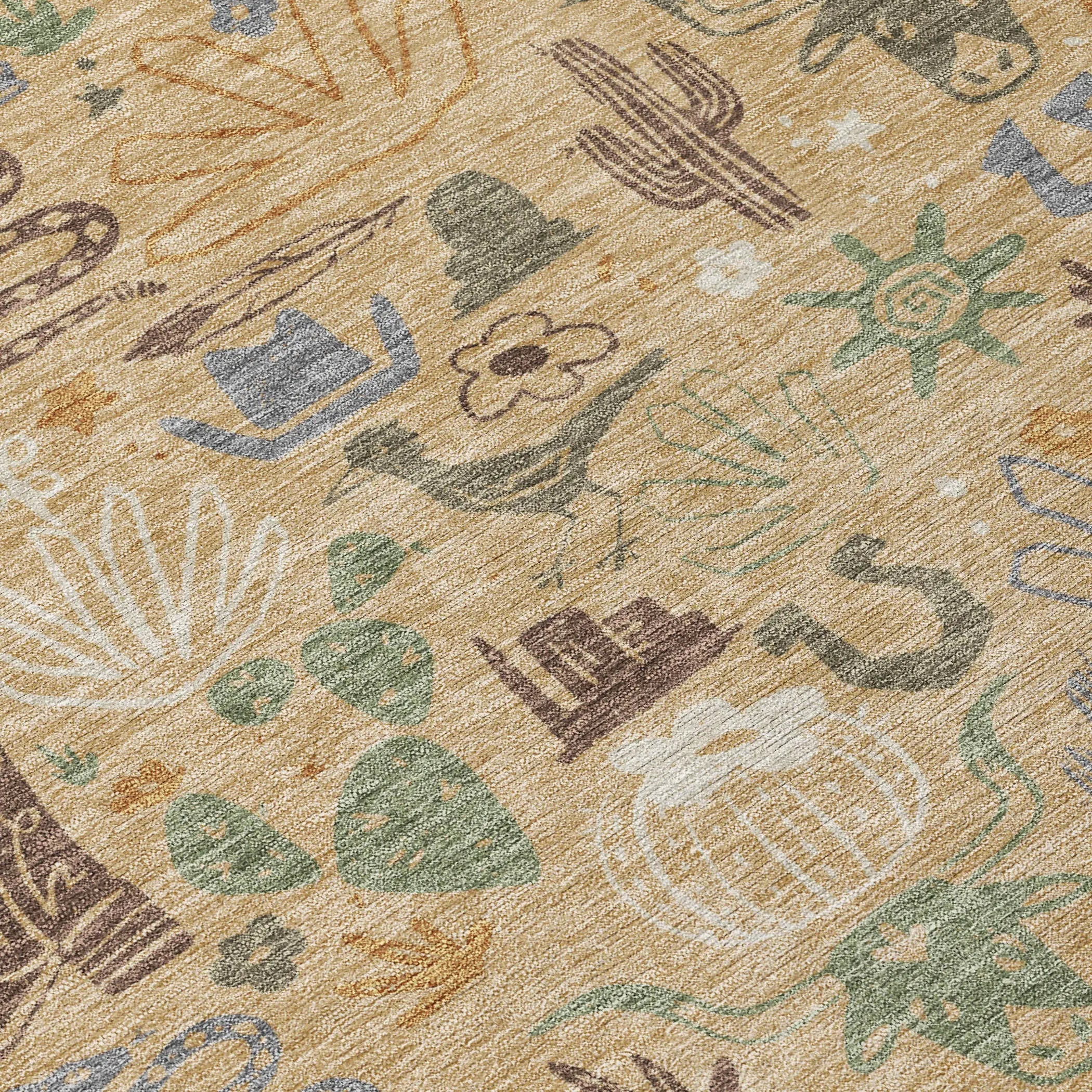 8' X 10' Gold And Ivory Cactus Washable Indoor Outdoor Area Rug Homeroots Outdoor