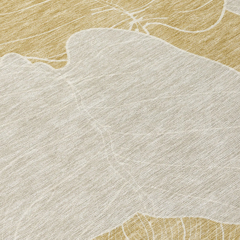 8' X 10' Gold And Ivory Floral Washable Indoor Outdoor Area Rug Homeroots Outdoor