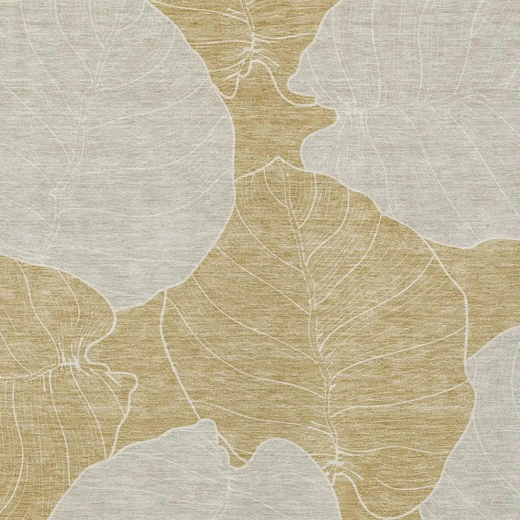 8' X 10' Gold And Ivory Floral Washable Indoor Outdoor Area Rug Homeroots Outdoor