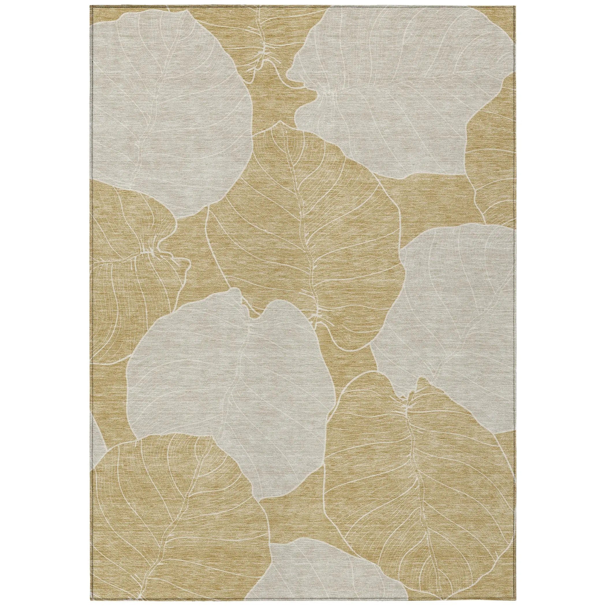 8' X 10' Gold And Ivory Floral Washable Indoor Outdoor Area Rug Homeroots Outdoor