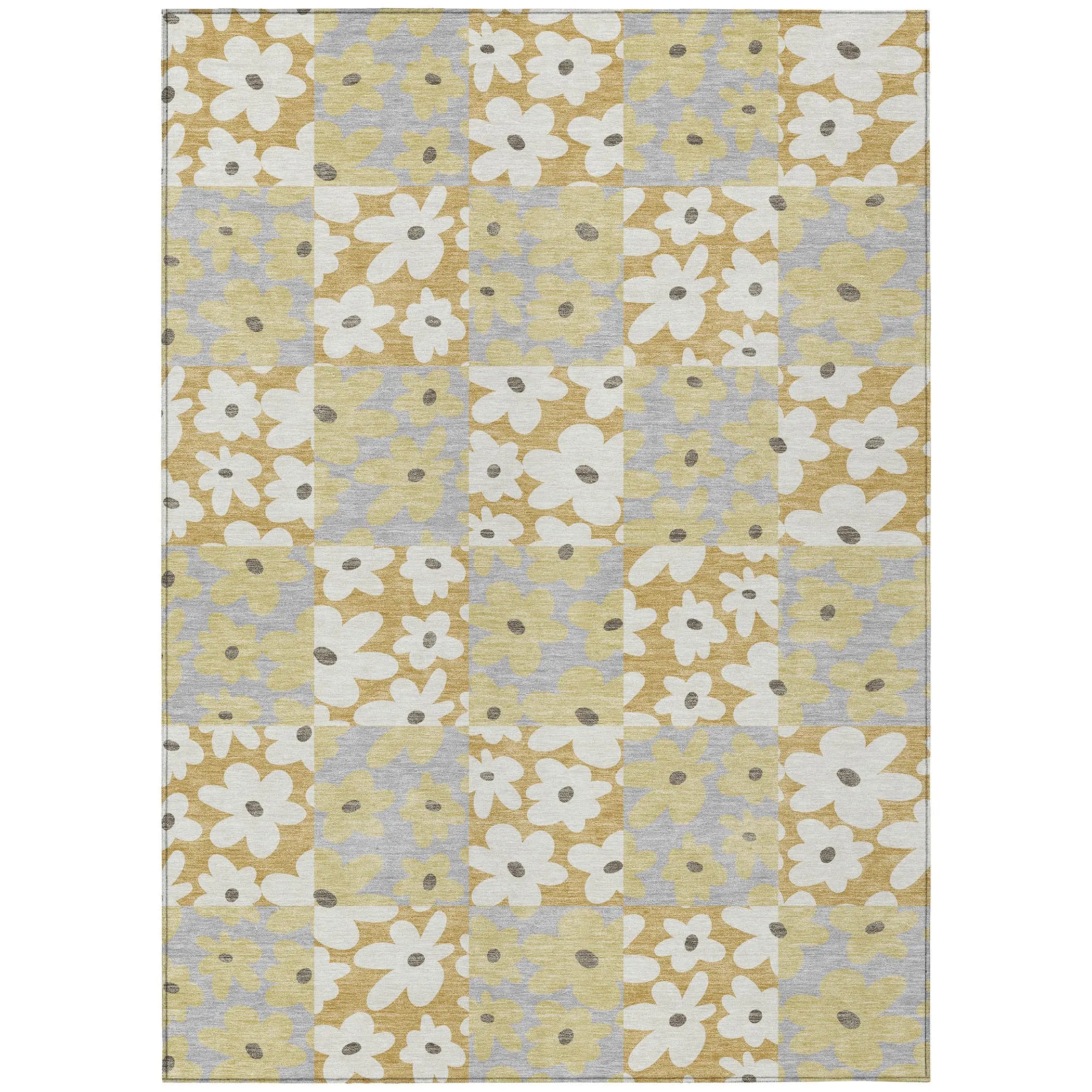 8' X 10' Gold And Ivory Floral Washable Indoor Outdoor Area Rug Homeroots Outdoor