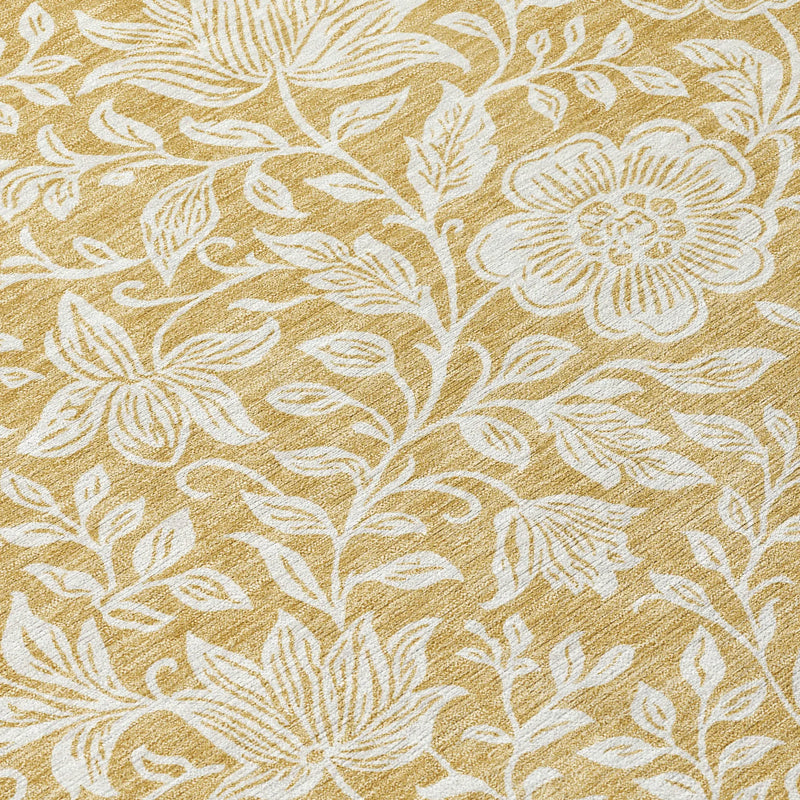 8' X 10' Gold And Ivory Floral Washable Indoor Outdoor Area Rug Homeroots Outdoor