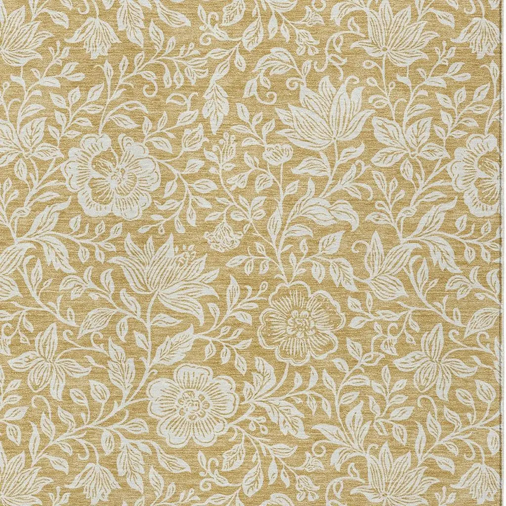 8' X 10' Gold And Ivory Floral Washable Indoor Outdoor Area Rug Homeroots Outdoor