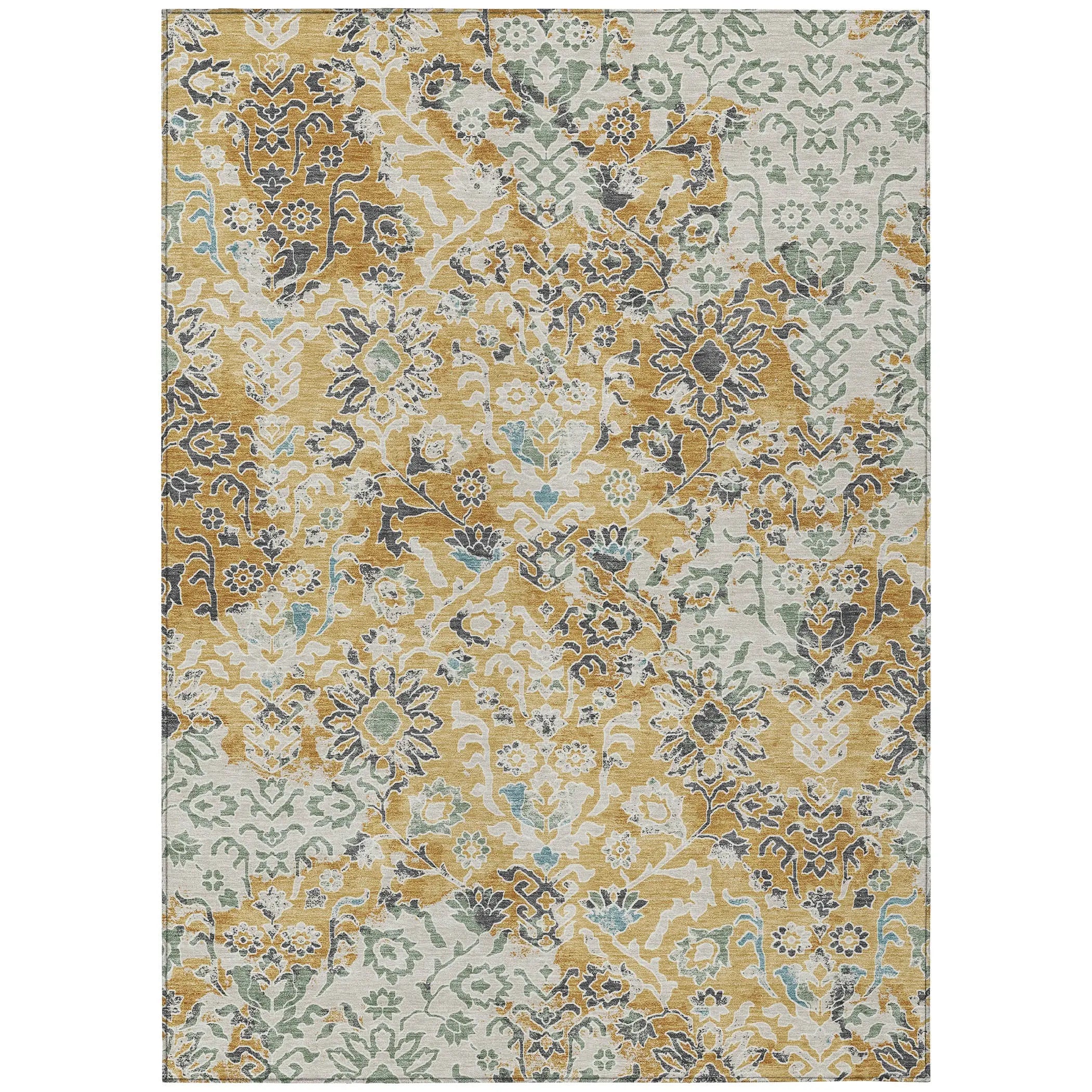 8' X 10' Gold And Ivory Geometric Washable Indoor Outdoor Area Rug Homeroots Outdoor