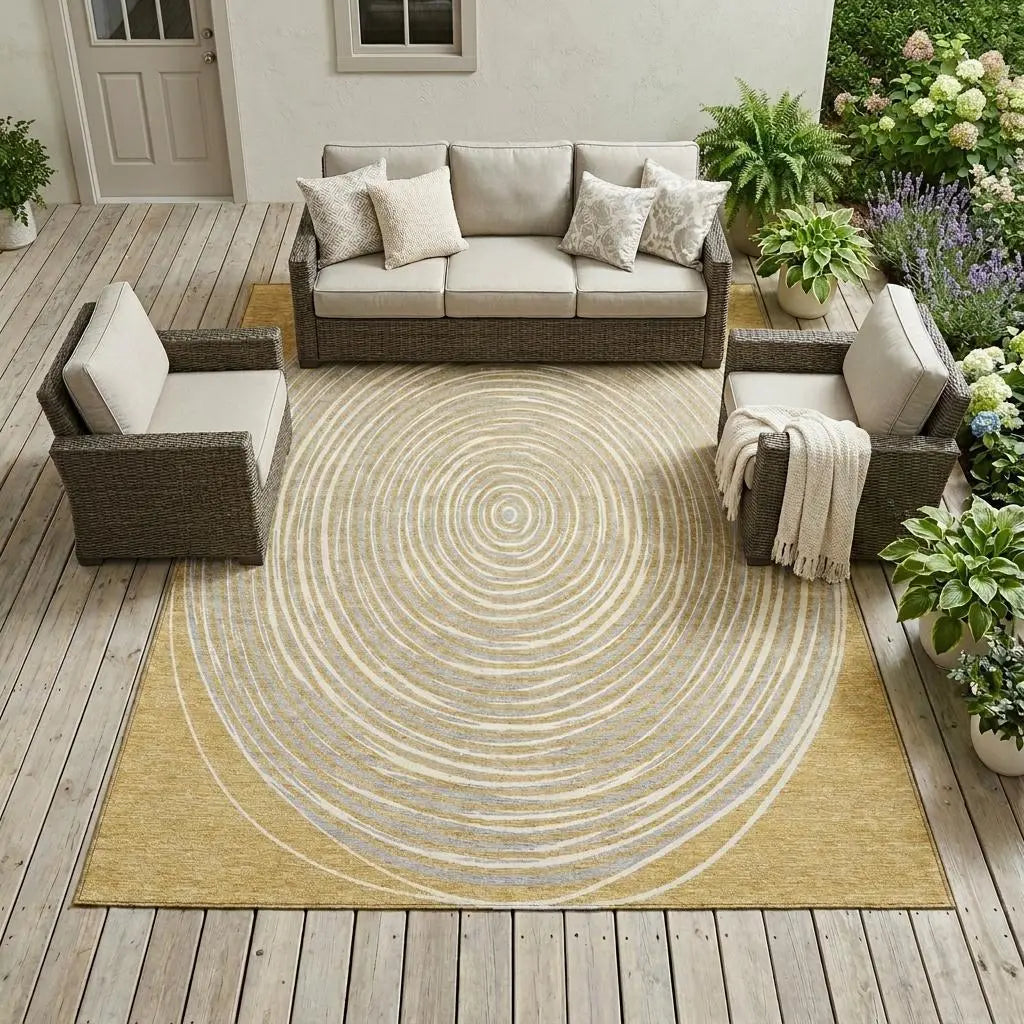 8' X 10' Gold And Ivory Geometric Washable Indoor Outdoor Area Rug Homeroots Outdoor