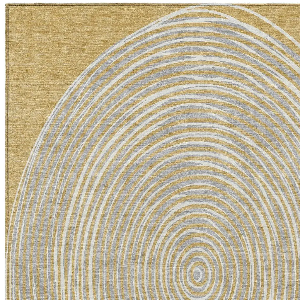 8' X 10' Gold And Ivory Geometric Washable Indoor Outdoor Area Rug Homeroots Outdoor
