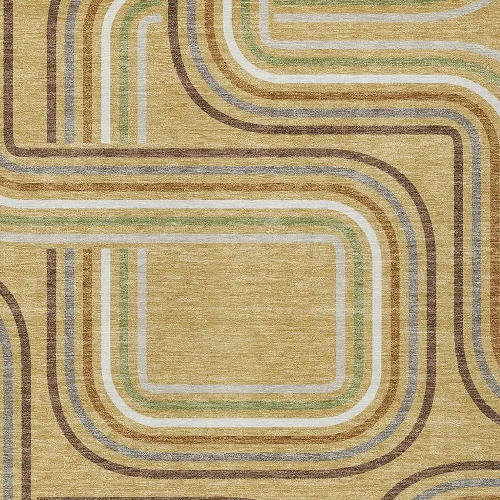 8' X 10' Gold And Ivory Geometric Washable Indoor Outdoor Area Rug Homeroots Outdoor