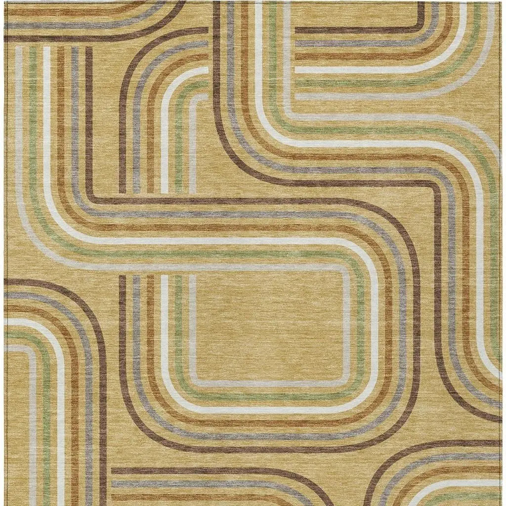 8' X 10' Gold And Ivory Geometric Washable Indoor Outdoor Area Rug Homeroots Outdoor