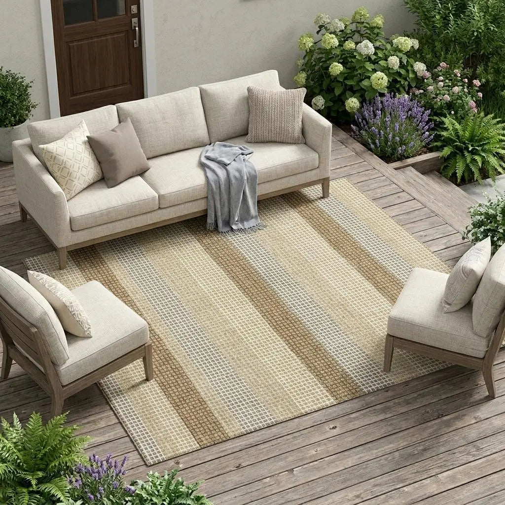 8' X 10' Gold And Ivory Striped Washable Indoor Outdoor Area Rug Homeroots Outdoor