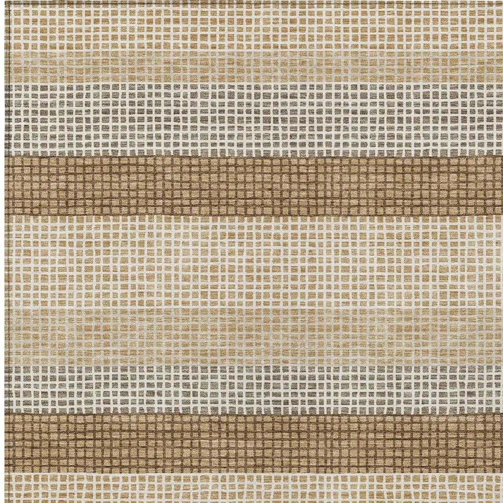 8' X 10' Gold And Ivory Striped Washable Indoor Outdoor Area Rug Homeroots Outdoor