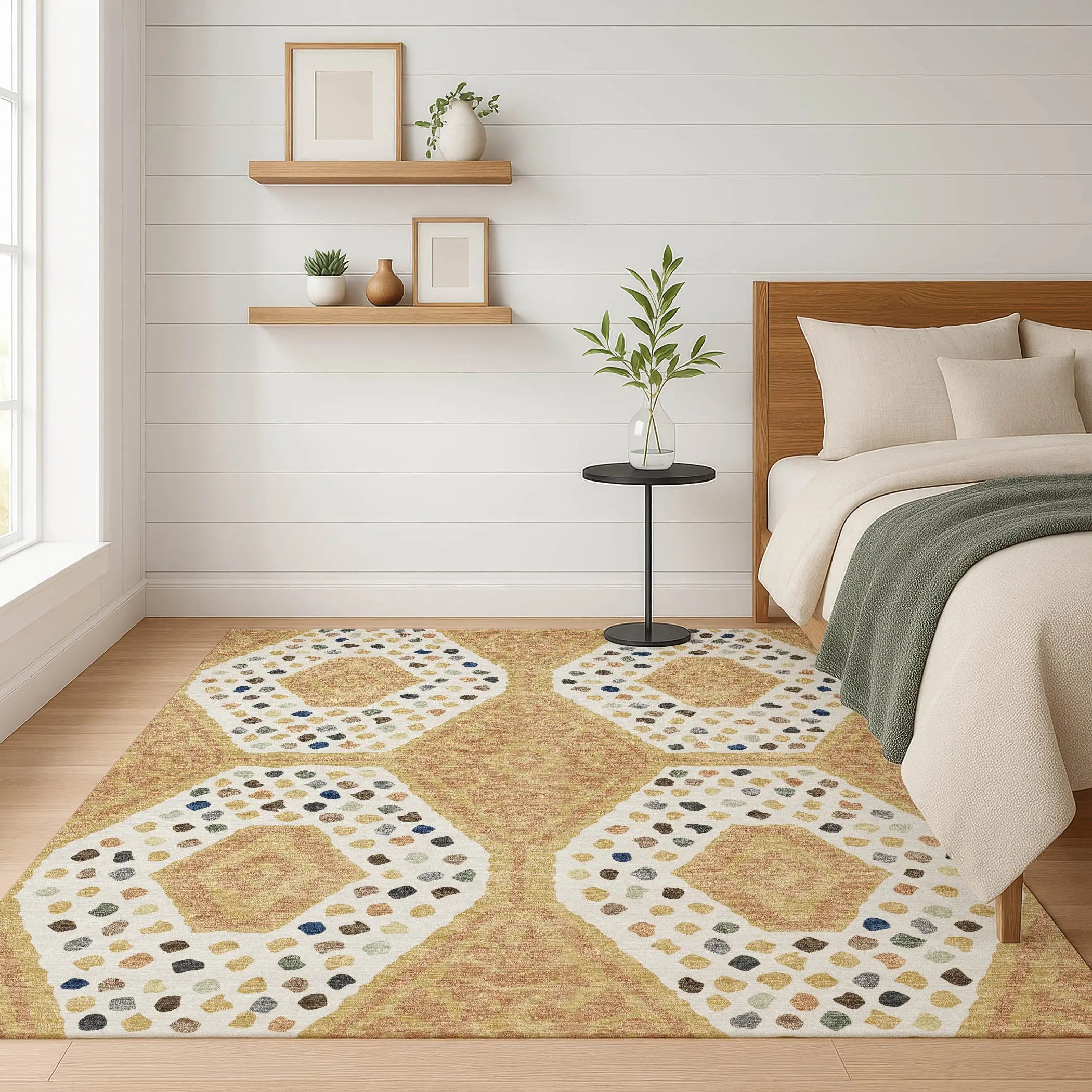 8' X 10' Gold And Ivory Tribal Washable Indoor Outdoor Area Rug Homeroots Outdoor