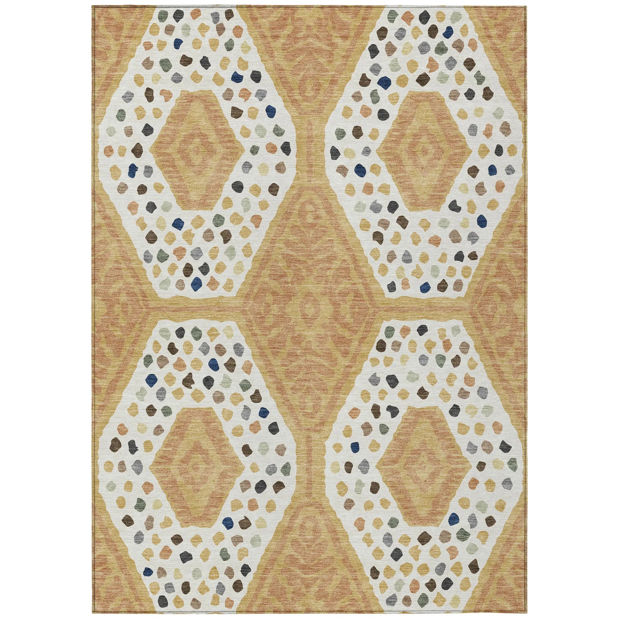 8' X 10' Gold And Ivory Tribal Washable Indoor Outdoor Area Rug Homeroots Outdoor