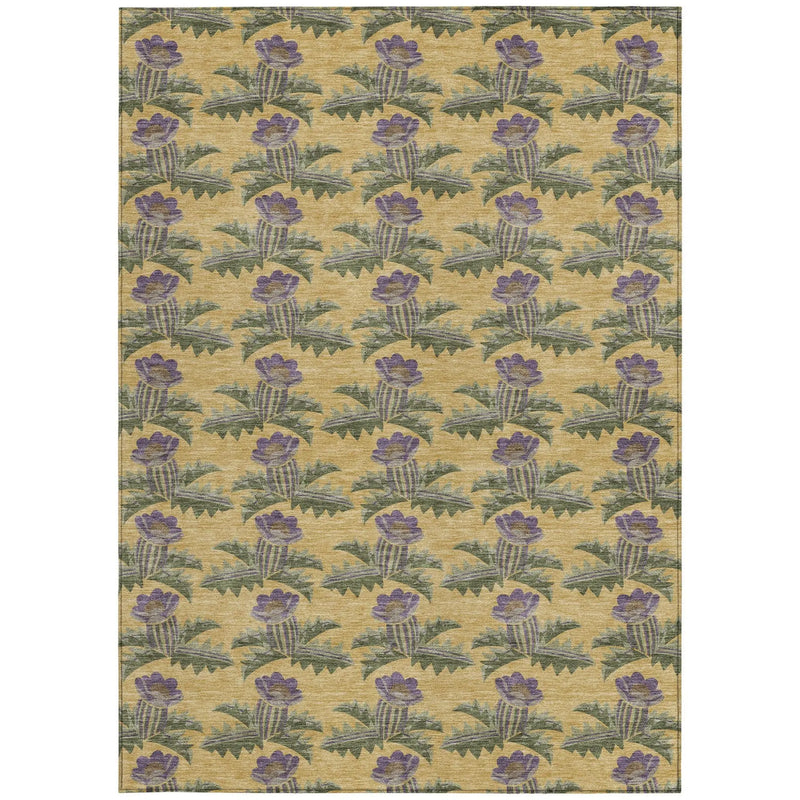 8' X 10' Gold And Khaki Floral Washable Indoor Outdoor Area Rug Homeroots Outdoor