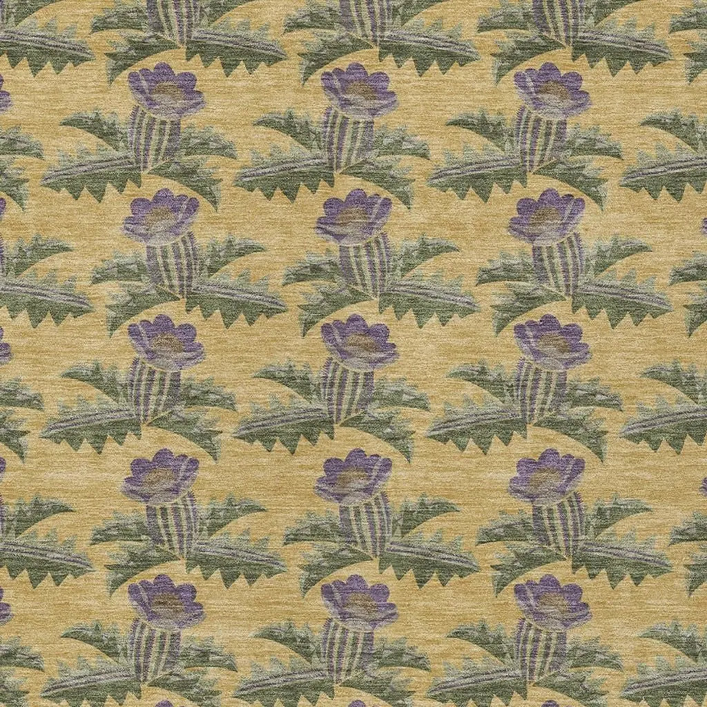 8' X 10' Gold And Khaki Floral Washable Indoor Outdoor Area Rug Homeroots Outdoor
