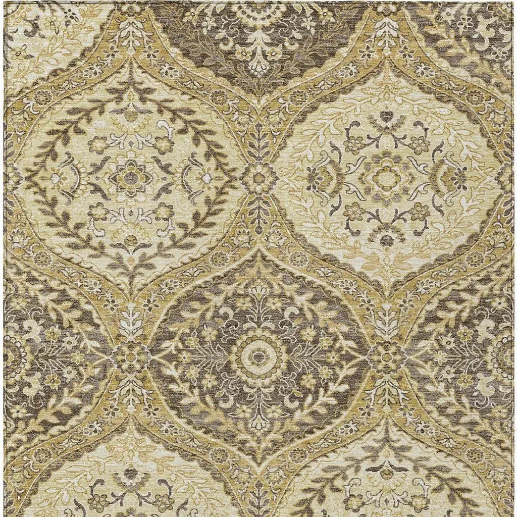 8' X 10' Gold And Khaki Ogee Washable Indoor Outdoor Area Rug Homeroots Outdoor