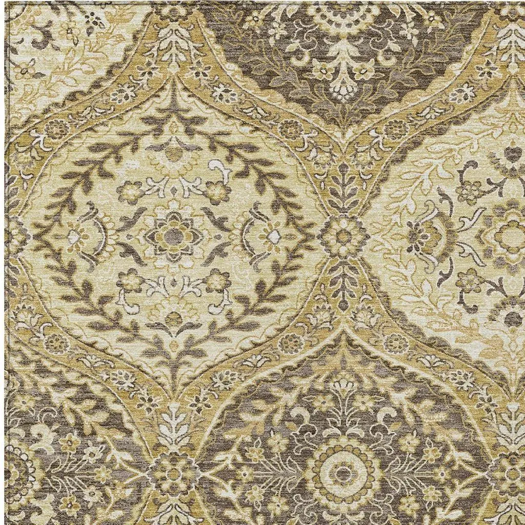 8' X 10' Gold And Khaki Ogee Washable Indoor Outdoor Area Rug Homeroots Outdoor